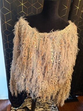 Shaggy Sequin Fringe Sweater - Grey